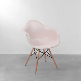 Cadeira Eiffel com Braço Base Madeira - Bege Acinzentado