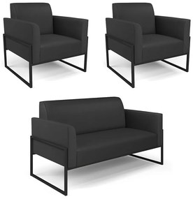 Sofá Namoradeira com 2 Poltronas Base Industrial Alta Preto Marisa Corino D03 - D'Rossi - Preto