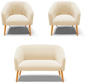 Namoradeira e 2 Poltronas Pé Palito Castanho Stella Suede D03 - D'Rossi - Bege