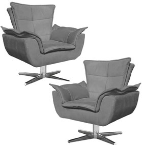 Kit 2 Poltronas Decorativas Base Giratória Cromada Charger Suede Grafite G19 - Gran Belo