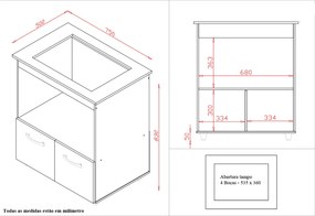 Balcão Cali Para Cooktop 4 Bocas 2 Portas Cozinha MB1 75cm