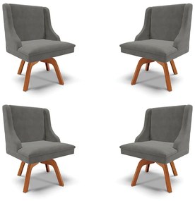 Kit 4 Cadeiras Decorativas Sala de Jantar Base Giratória de Madeira Firenze Suede Grafite/Natural G19 - Gran Belo