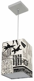 Lustre Pendente Quadrado Md-4007 Cúpula em Tecido 25/16x16cm Ny-Jornal - Bivolt