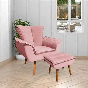 Poltrona Decorativa Pés Palito Charger Veludo Rosê G19 - Gran Belo