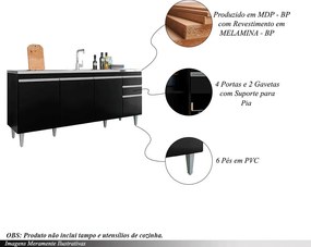 Balcão de Cozinha para Pia Apex MDP/BP Preto G96 - Gran Belo