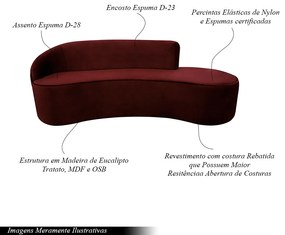 Sofá Decorativo 3 Lugares 210cm Abby Encosto Esquerdo Curvo Veludo Vinho G15 - Gran Belo