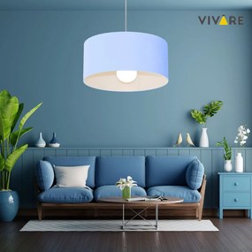 Lustre Pendente Cilíndrico 4052 Cúpula em Tecido 50x21cm Azul Bebê - Bivolt