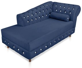 Divã Chesterfield 165 cm Capitonado com Strass Suede D'Rossi - Azul Marinho