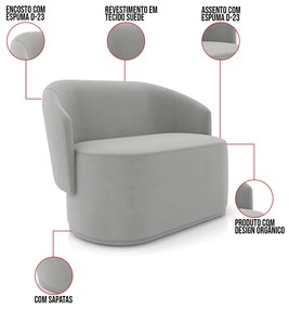 Sofá 2 Lugares Namoradeira Orgânica para Sala Malu Suede M11 - D'Rossi - Cinza