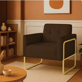 Poltrona Sala Industrial Alta Tubo Dourado Elisa Suede D03 - D'Rossi - Marrom