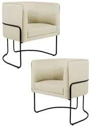 Kit 2 Poltronas Decorativas Base Aço Betina C-129 Linho Bege - Domi