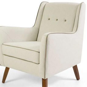 Kit 02 Poltronas Decorativas Sala de Estar Pés de Madeira Teresa Algodão Bege G15 - Gran Belo