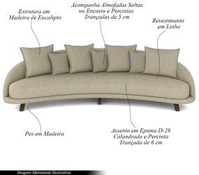 Sofá Living 3 Lugares 265cm Pés Madeira Morales com Almofadas Linho Bege G52 - Gran Belo