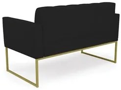 Sofá Namoradeira e 1 Poltrona Base Industrial Dourado Ana Linho Preto