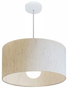Lustre Pendente Cilíndrico Md-4206 Cúpula em Tecido 50x25cm Linho Bege - Bivolt
