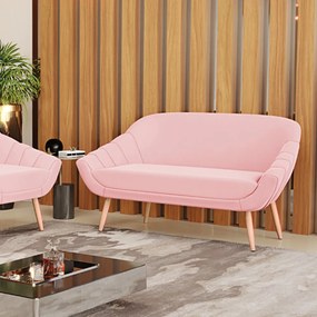 Namoradeira 02 Lugares Giovana Suede Pés Palito Natural D01 - D?Rossi - Rosa Bebê
