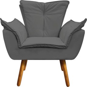 02 Poltronas e 02 Puffs Pé Palito de Madeira Opala Corino D03 - D'Rossi - Grafite