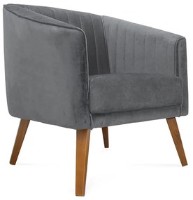 Poltrona Decorativa Dalia Pés de Madeira Suede Cinza - Sheep Estofados - Cinza
