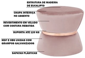 Puff Decorativo Sala de Estar 45cm Dhaka Veludo Rosê G15 - Gran Belo