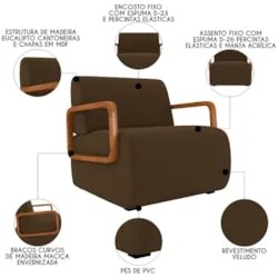 Poltrona Decorativa Orgânica para Sala Kit 2 Belarus Z08 Veludo Marrom