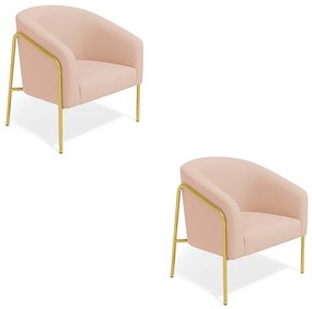 Poltrona Sala Industrial Alta Dourado Kit 2 Stella Veludo D03 - D'Rossi - Rose