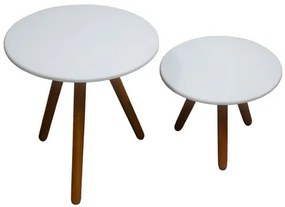 Conjunto Mesinha De Centro De Madeira C/ Mesa Lateral Branco