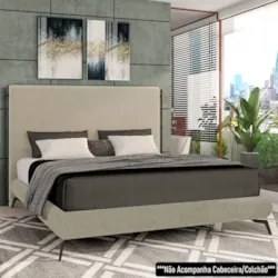 Cama King Base Box 193x203cm Pés de Ferro Cold Z37 Linho Bege - Mpozen
