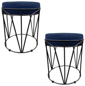 KIT 02 PUFF BABU SUEDE BASE PRETO DROSSI - Azul Marinho