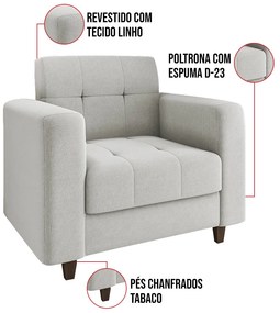 Poltrona Arezzo Linho Pés Chanfrado Tabaco D01 - D'Rossi - A05 Cinza