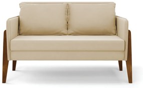 Kit 1 Sofá Namoradeira e 1 Poltrona Lana Suede Bege Base de Madeira - D'Rossi