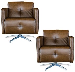 Kit 2 Poltronas Giratória para Sala de Estar Astana Couro Marrom Bicolor G40 - Gran Belo