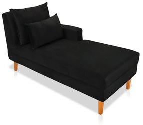 Divã Chaise Chloe 160 cm Veludo Pés Chanfrado Castanho - D'Rossi - Preto