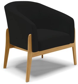 Poltrona Decorativa Base de Madeira Stella Linho Preto D03 - D'Rossi