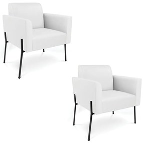 Poltrona Pé de Ferro Preto Kit 2 para Recepção Marisa Corino D03 - D'Rossi - Branco
