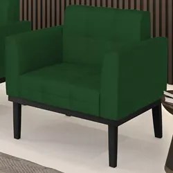 Poltrona Decorativa Base Madeira Preto Ana Veludo Luxo Verde - Ibiza