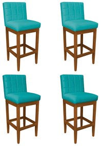 Kit 4 Banquetas Alta Sueli Base Madeira Maciça Estofada Suede Azul Tiffany