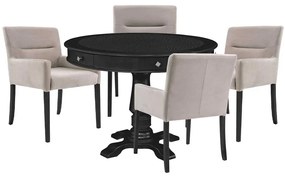Mesa de Jogos Carteado Redonda Victoria Tampo Reversível Preto com Kit 4 Cadeiras Vicenza Nude G36 G15 - Gran Belo
