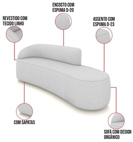 Sofá 4 Lugares Orgânico 220cm Morgan e Poltrona Lua Linho D03 - D'Rossi - Cinza
