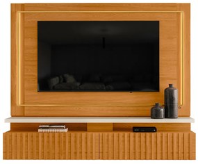 Painel TV 75 Pol 216cm Bancada Suspensa Ripado Lurian M20 - D'Rossi - Cinamomo e Off White