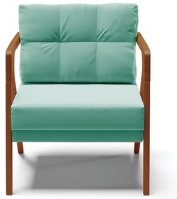 Poltrona Melissa Suede Base de Madeira Castanho D03 - D'Rossi - Azul Turquesa