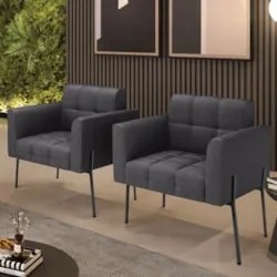 Poltrona Para Sala Pé Metal Preto Kit 2 Ana Bouclé Grafite - Ibiza