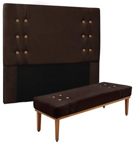 Cabeceira Cama Box King 195cm e Recamier Gênova Suede S04 - D'Rossi - Café
