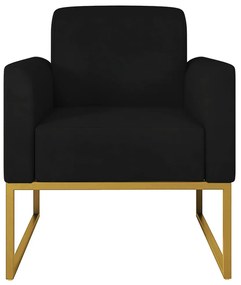 Poltrona Decorativa Isabella Base Industrial Suede Preto/Dourado G19 - Gran Belo