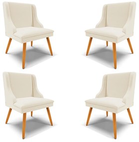 Kit 4 Cadeiras Decorativas Sala de Jantar Pés Palito de Madeira Firenze Linho Bege/Natural G19 - Gran Belo