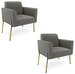 Poltrona Pé de Ferro Dourado Decorativa Kit 2 Marisa Suede D03 - D'Rossi - Grafite