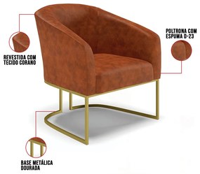 Poltrona Sala de Estar Industrial Dourada Stella Sintético PU Nozes D03 - D'Rossi