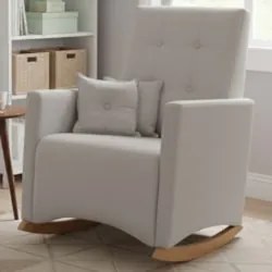 Poltrona Amamentação Base Madeira Balanço Lola Veludo Cinza F03 - Mpoz