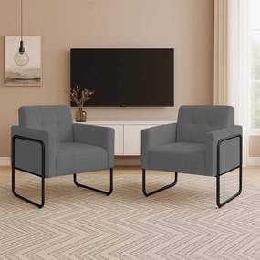 Poltrona Sala Industrial Alta Tubo Preto Kit 2 Elisa Suede D03 - D'Rossi - Grafite