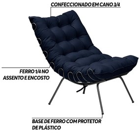 Poltrona Decorativa Sala de Estar Abel Base de Ferro Preta Veludo Azul G41 - Gran Belo