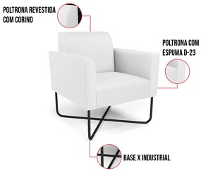 Kit 2 Poltronas Base X Industrial Preto Marisa Corino D03 - D'Rossi - Branco